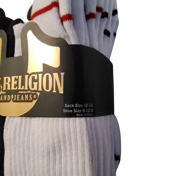 True Religion MenS Half Cushion Crew Athletic Socks 10 Pack Black White - Picture 4 of 5